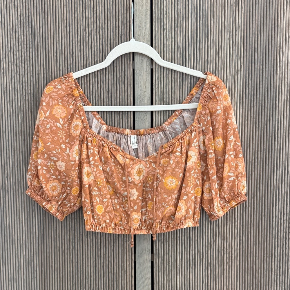 Spell And Gypsy X Revolve Utopia Cropped Blouse in cinnamon size XS
